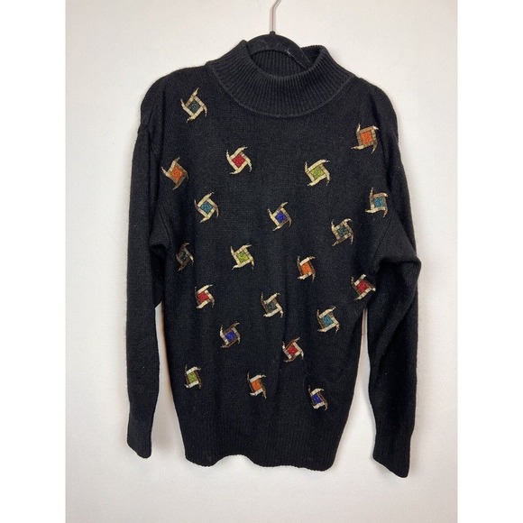 IB Diffusion vtg Silk/wool blend embellished sweater- sz medium black beaded - Picture 1 of 7
